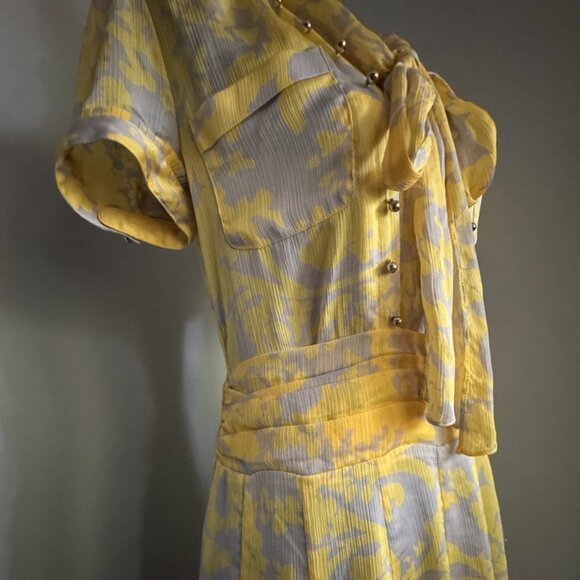 Unique Beautiful Alegense Collection Silky Tie-Neck Floral Dress Size Large - Picture 5 of 11